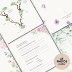 Pages illustrées avec emplacements pour coller 37 photos souvenirs de bébé format rétro.